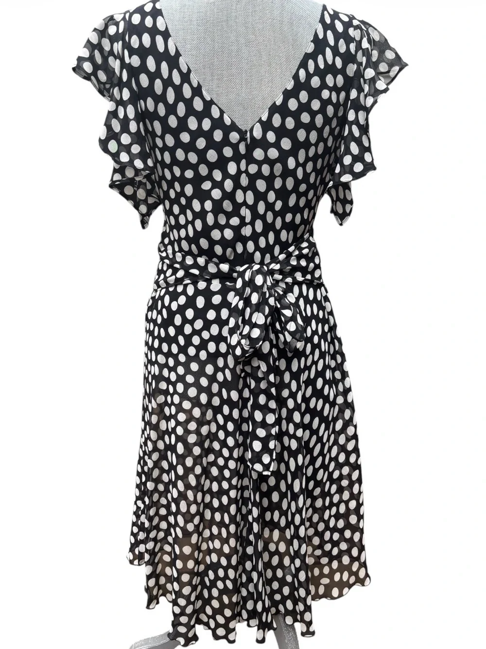 Georgiou Studio 100% Silk Polka Dot Midi Dress 8 Flutter Sleeve Romantic Y2K